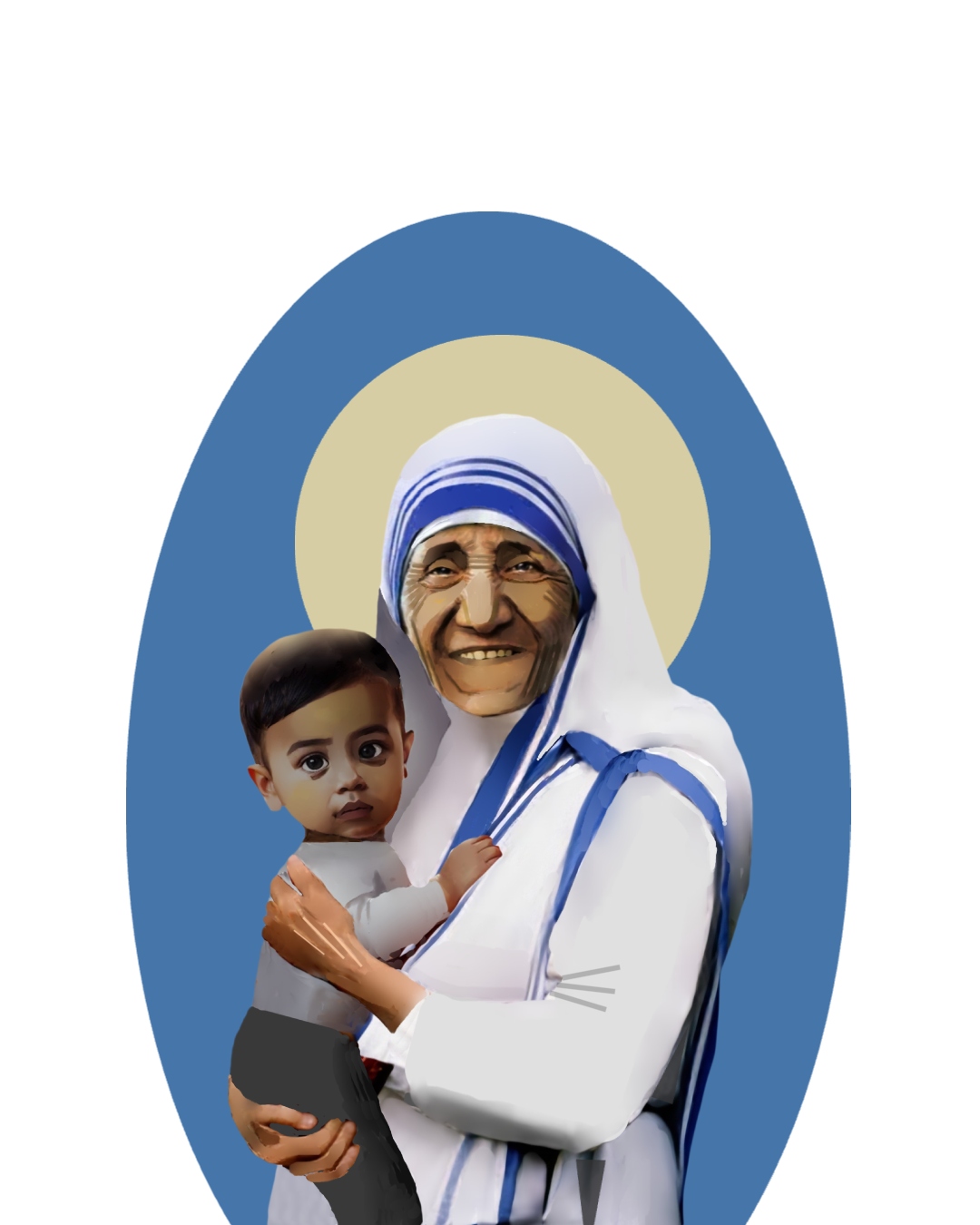 St Teresa holding a child.